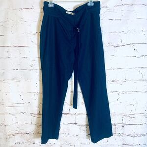 Calvin Klein Linen Blend Pants 12 Navy Tapered Leg Resort Casual Trousers Boho